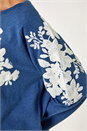 Navy  Floral Applique Detail Stretch Top, Image 5 of 5