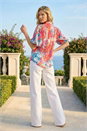 Orange Abstract Print Button Up Blouse , Image 3 of 4