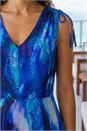 Blue Sleeveless Abstract Print Maxi Dress , Image 4 of 4
