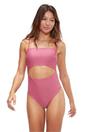 Pink Cut Out Tie Back One Piece Swimsuit, Image 3 of 4