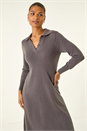 Dark Grey Scallop Detail Knitted Midi Dress, Image 4 of 5