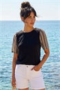 Black Dusk Contrast Crochet Sleeve Top, Image 1 of 4