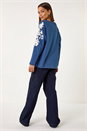 Navy  Floral Applique Detail Stretch Top, Image 3 of 5
