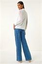 Ivory  Chiffon Sleeve V-Neck Pleated Top, Image 3 of 5