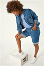 Denim Bengaline Turn Up Stripe Stretch Shorts, Image 1 of 5