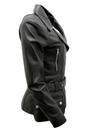Black Womens Long Leather Biker Jacket-Quito, Image 2 of 4