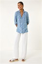Light Denim Floral Print Button Through Shirt, Image 2 of 5