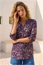 Purple Abstract Print V-Neck Stretch Shirt , Image 1 of 4