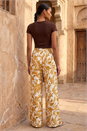 Ochre Floral Sparkle Tie Waist Trouser, Image 3 of 5