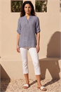 Navy  Classic Stripe Button Front Top, Image 2 of 4
