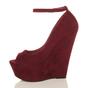 Burgundy High Wedge Heel Ankle Strap Platform Peep Toe Shoes, Image 3 of 6
