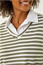 Khaki Stripe Mock Shirt Top, Image 5 of 5