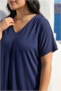 Navy  Curve Pleat Front V-Neck Stretch Top, Image 4 of 4
