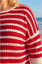 Red Curve Crochet Stripe Knit Top, Image 4 of 4
