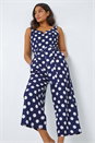 Navy  Spot Print Belted Jumpsuit, Image 1 of 5