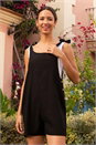 Black Shoulder Tie Cotton Playsuit, Image 1 of 6