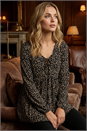 Black Printed Snit Jersey Top, Image 6 of 6
