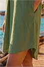 Khaki Front Pleat Curved Hem Shift Dress, Image 4 of 4