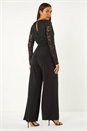 Black Sequin Lace V-Neck Stretch Jumpsuit, Image 3 of 5