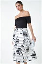 Black Floral Print Premium Stretch Bardot Dress, Image 2 of 5