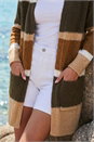 Khaki Colour Block Longline Knit Cardigan, Image 4 of 4