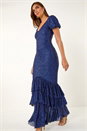 Navy  Puff Sleeve Tiered Hem Maxi Dress, Image 2 of 7