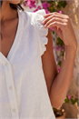 Ivory  Linen Blend Frill Sleeve Vest, Image 4 of 4