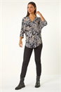 Beige Abstract Print Zip Top, Image 3 of 5