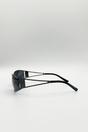 Black Retangle Wrap Around Metal Sunglasses In Gun Metal, Image 5 of 5