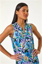 Blue Floral Print Notch Neck Vest Top, Image 4 of 5