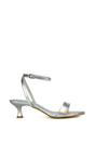 Silver XY LONDON Silver 'Antonia' Kitten Low Heel Strappy Sandal Two Part Heeled Shoes, Image 1 of 5