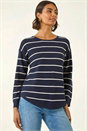 Navy  Stripe Curved Hem Knit Jumper, Image 4 of 6