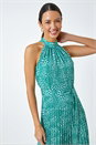 Green Spot Print Halter Neck Midi Dress, Image 1 of 5