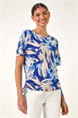 Blue Abstract Print Side Tie Detail Top, Image 4 of 5