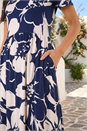 Navy  Petite Floral V-Neck Stretch Dress, Image 4 of 4