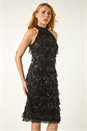 Black Dusk Halter Neck Tassel Trapeze Dress, Image 2 of 5