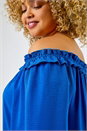 Royal Blue Curve Frill Detail Bardot Top , Image 6 of 6