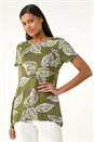 Green Leaf Print Stretch Top, Image 1 of 5