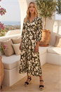 KHAKI Abstract Floral Midi Dress, Image 2 of 4