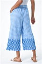 Blue Gingham Cotton Broderie Cropped Trousers, Image 3 of 5