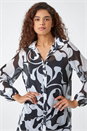 Ivory  Abstract Print Longline Blouse , Image 4 of 5