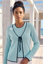 Light Blue  Sequin Detail Trim Knit Cardigan, Image 2 of 4