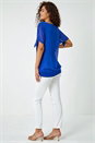 Royal Blue Chiffon Layered Tie Detail Top with Necklace, Image 3 of 5