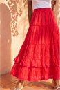 Red Broderie Tiered Maxi Skirt, Image 1 of 4