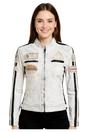 White Leather Biker Racing Badges Jacket-Dalby, Image 1 of 6