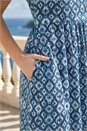 Blue Petite Abstract Gathered Waist Dress, Image 4 of 4