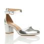 Silver AJVANI Silver Mid Block Heel Ankle Strap 2 Part Heels, Image 1 of 6