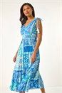 Light Blue Patchwork Shimmer Maxi Dress, Image 1 of 5