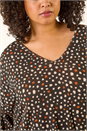 Black Curve Spotted V-Neck Stretch Top, Image 5 of 5