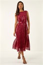 Red Sequin Detail Pleated Midi Dress, Image 2 of 5